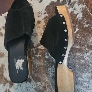 Rag & Bone Black Suede Mules with Wooden Heel